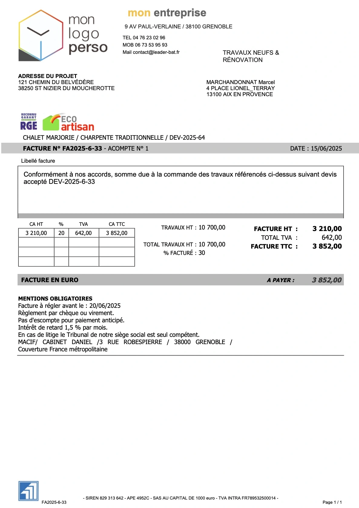 Logiciel amiba / Facturation globale